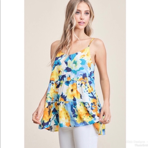 New!1 left L Floral tiered silhouette Comfy Ruffle bottom Top - Picture 6 of 8